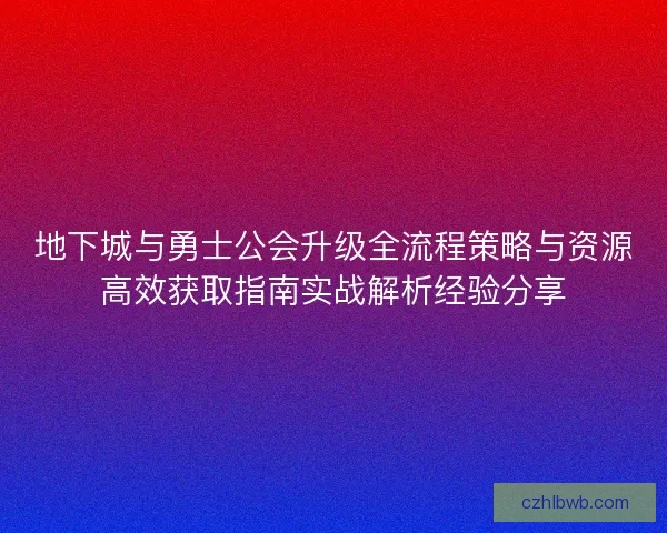 地下城与勇士公会升级全流程策略与资源高效获取指南实战解析经验分享